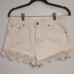 White denim high waisted shorts